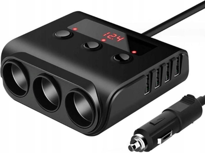 Splitter pentru priza de brichetă auto 12–24 V cu 3 prize și 4× USB (QC 3.0/USB-C PD) - 1 bucată