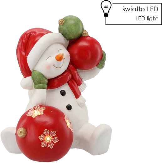 Figurină de Crăciun cu om de zăpadă și globuri, cu LED