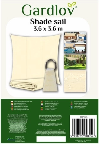 Prelată de umbrire solară Gardlov pătrată 3,6 × 3,6 m