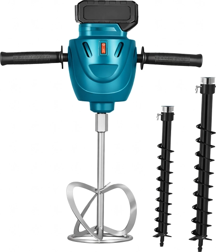 Malaxor și burghiu de sol pe acumulator cu 2 baterii