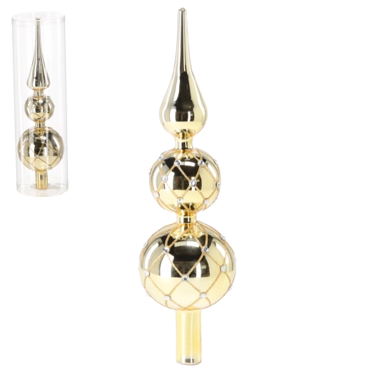 Vârf de brad din sticlă auriu 30 cm