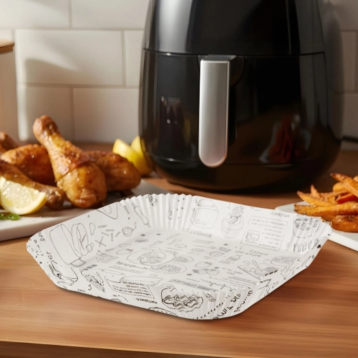Hârtie de copt Bewello pentru friteuză cu aer cald, pătrată, 23 cm, 50 buc.