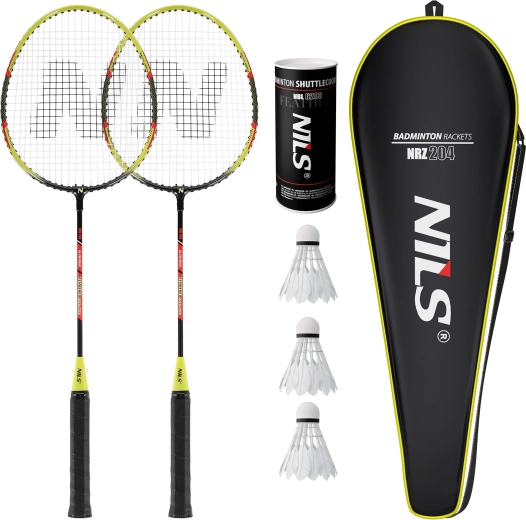 Set de rachete de badminton Nils NRZ204-1 (2 buc.) cu husă și fluturași cu pene