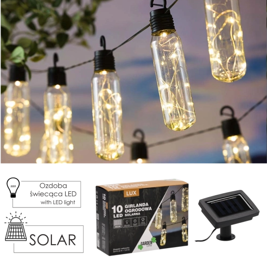 Ghirlandă luminoasă solară de grădină, 10 LED, alb cald, 3,8 m