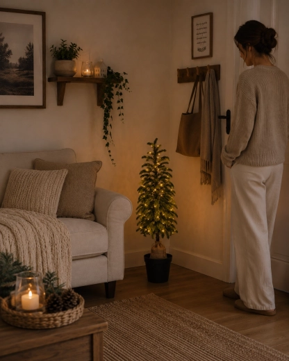 Brad artificial de Crăciun 105 cm în ghiveci cu iluminare LED