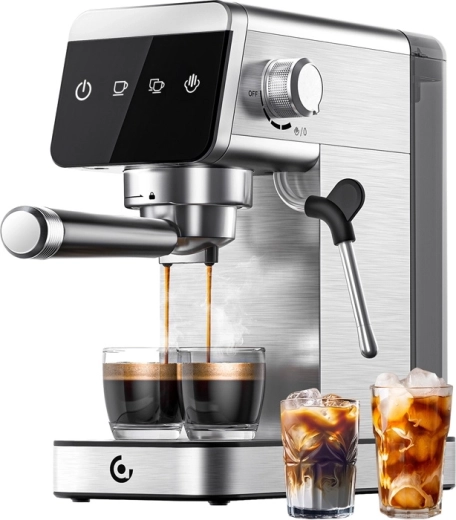 Espressor AMZCHEF cu portafiltru, 20 bar, 1350 W, argintiu