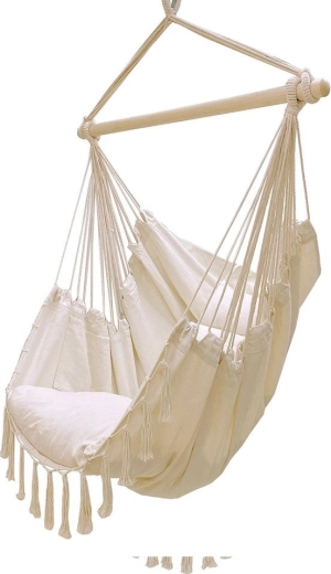 Scaun suspendat tip hamac brazilian pentru grădină, cu perne, bej, 130 kg - 1 buc