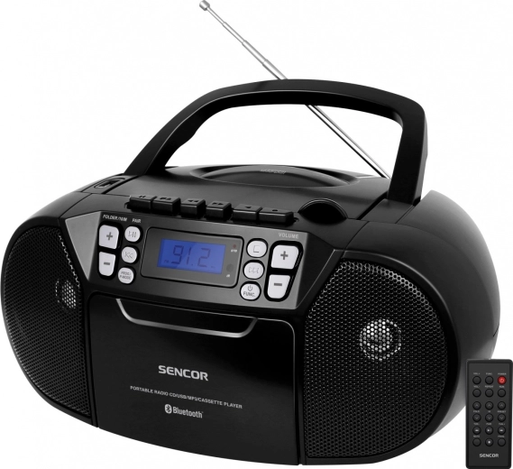 Radiomagnetofon cu CD Sencor negru cu MP3, USB, AUX și Bluetooth