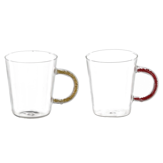 Cană din sticlă cu toartă colorată