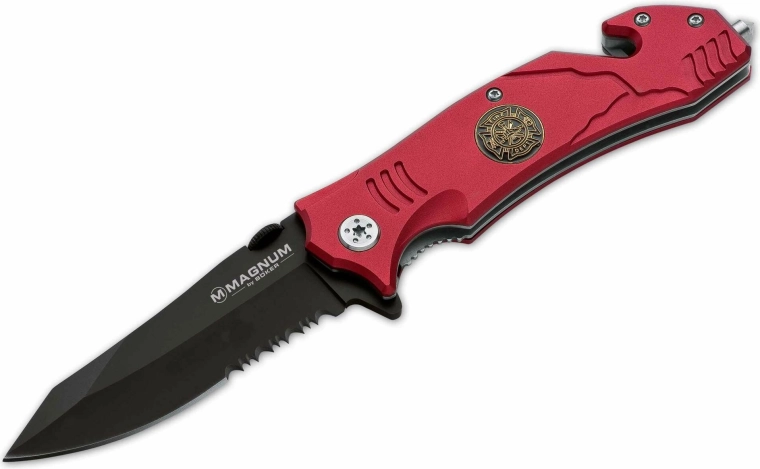 Magnum Fire Fighter cu deschidere asistată, cuțit de salvare, aluminiu roșu, 8,3 cm