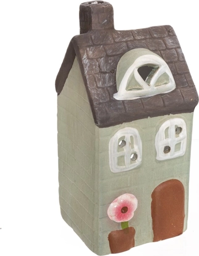 Sfeșnic din ceramică în formă de căsuță verde-gri 16 cm
