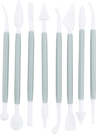 Instrumente din plastic pentru modelaj în cofetărie pentru decorarea torturilor, 8 buc., culoare salvie