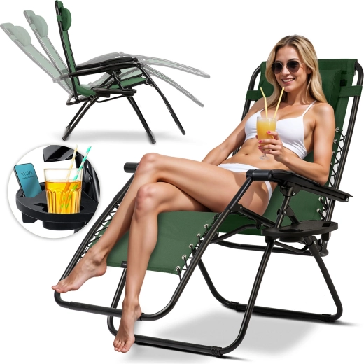 Șezlong gravitațional pliabil de grădină cu pernă Sofotel ChillWell, verde