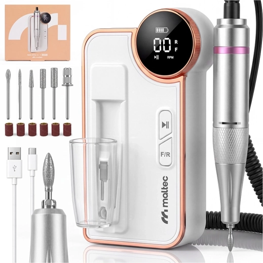 Pilă electrică wireless pentru unghii Maltec Beauty cu freze