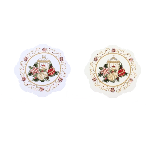 Șervețele rotunde de Crăciun din poliester, 18 cm - 6 buc.