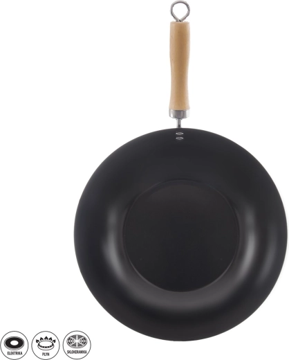 Tigaie wok 30 cm cu mâner din lemn