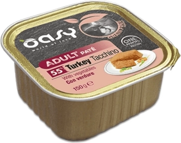 Oasy pate fără cereale pentru câini adulți curcan cu legume 150 g