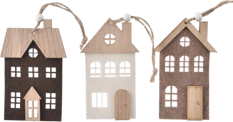 Decorațiune suspendată căsuță din lemn și fetru 8 × 12 cm (mix 3 variante)