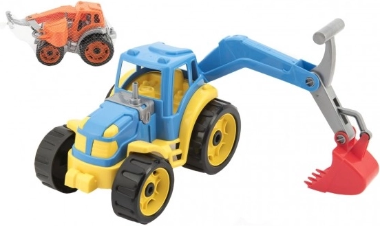 Tractor cu cupă din plastic 16x24 cm, 2 culori, în plasă