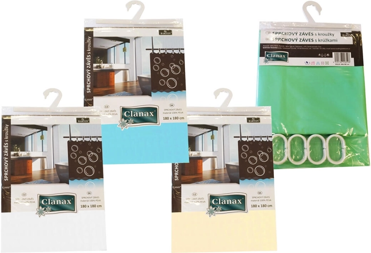 Perdea de duș SOLID 180 × 180 cm din PEVA cu 12 cârlige, mix de culori