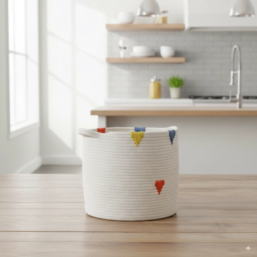 Coș textil pentru rufe și jucării 32 × 29 cm, alb cu model colorat