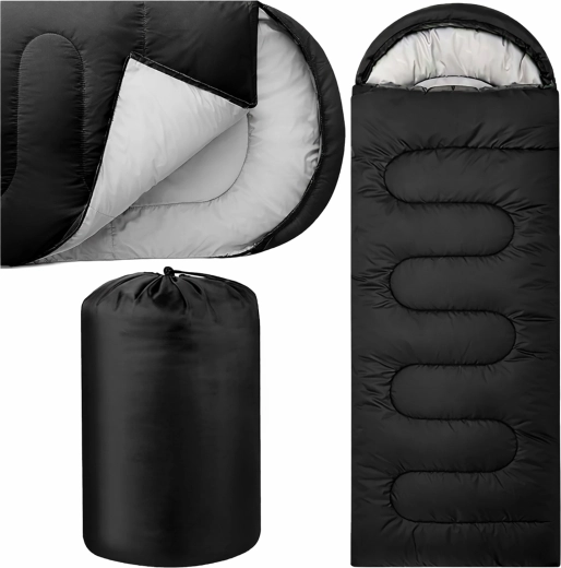 Sac de dormit turistic tip mumie 2în1 210 × 75 cm cu glugă, negru