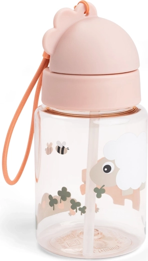 Done by Deer sticlă cu pai Tiny farm roz 280 ml