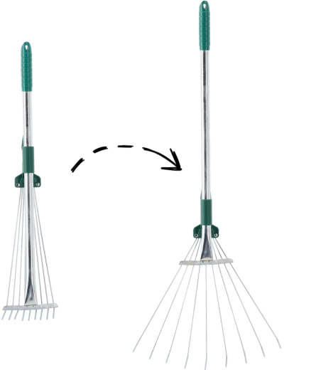 Greblă evantai reglabilă pentru grădină 54–73 cm