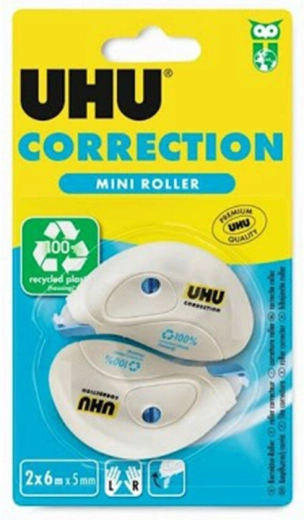 UHU Correction Roller Mini bandă corectoare 5 mm × 6 m, 2 buc