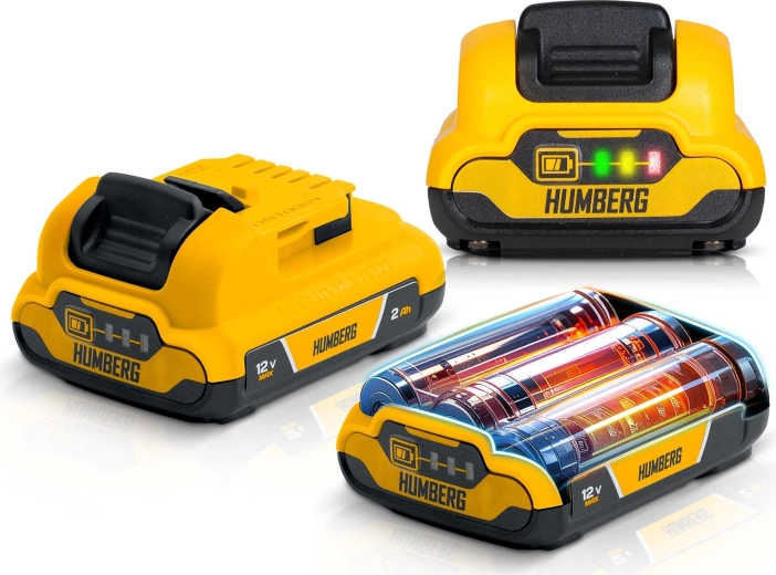 Doi acumulatori Li‑Ion de 12V interschimbabili cu indicație LED