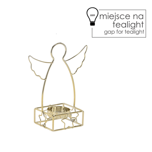 Sfeșnic metalic auriu în formă de înger pentru lumânare tip pastilă