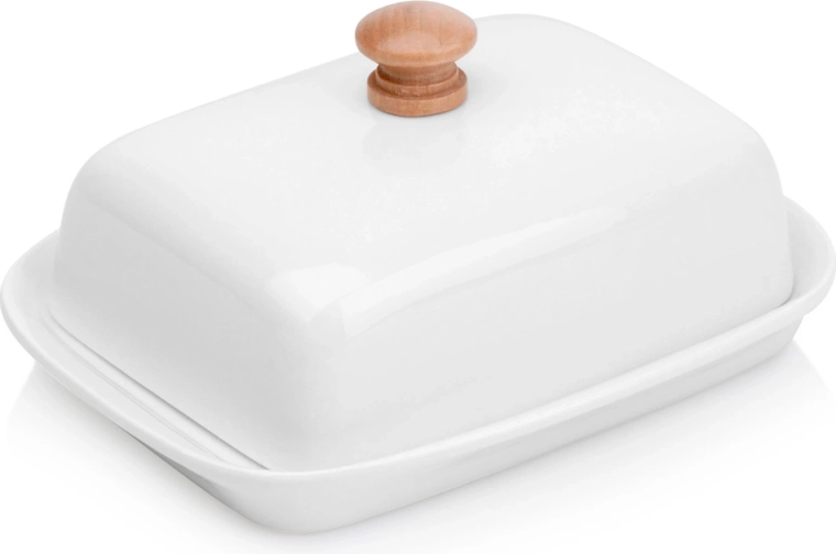 Untieră ceramică albă cu mâner din lemn