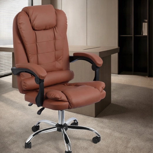 Scaun de birou ergonomic din piele ecologică, maro