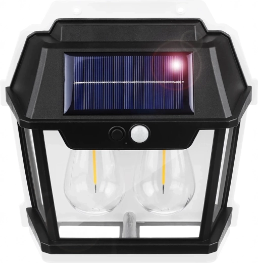 Aplica LED solară de perete cu dublu filament și senzor PIR