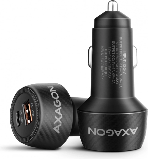 Încărcător auto AXAGON 48W cu USB‑C Power Delivery 3.0 și USB‑A Quick Charge 4+