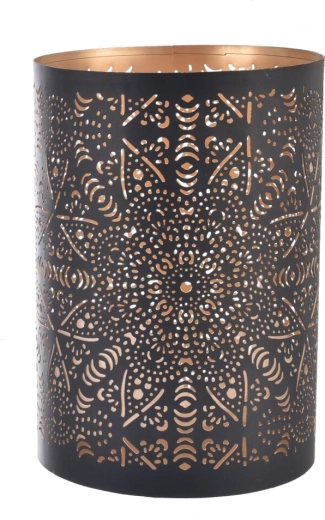 Sfeșnic Mandala din metal negru și auriu 22 cm