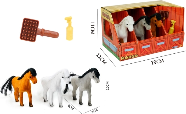 Trei ponei în grajd cu accesorii