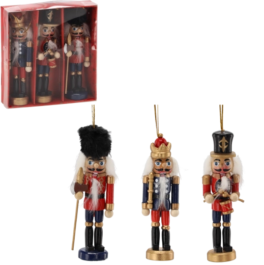 Ornamente de Crăciun din lemn soldăței 13 cm – set 3 bucăți Chomik