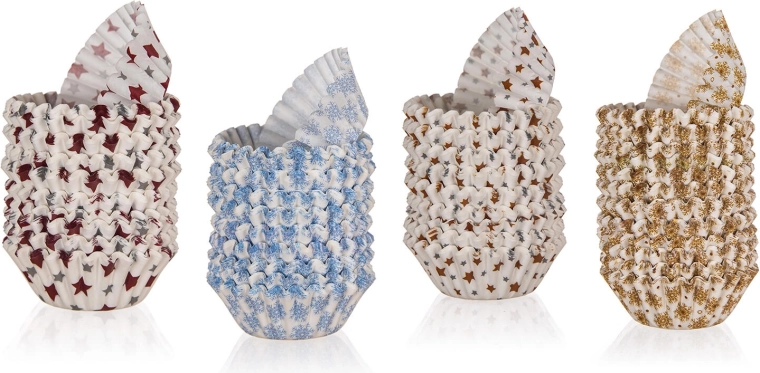 Coșulețe de patiserie din hârtie XMASS, mix de culori, 3 × 2,1 cm, 200 buc