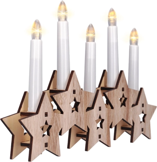 Solight sfeșnic LED din lemn cu decor de stele, 5× LED, lemn natural, pe baterii - 1 bucată