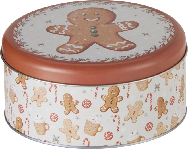 Cutie rotundă din tablă cu motiv de Crăciun cu turtă dulce - 1 bucată
