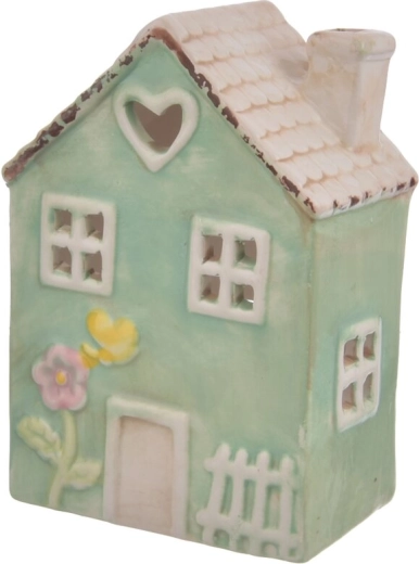 Sfeșnic ceramic în formă de căsuță, verde, 17 cm