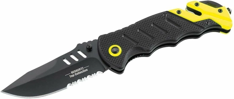 Cuțit de buzunar de salvare Herbertz cu tăietor de centuri și spargător de geam, G10, negru/neon