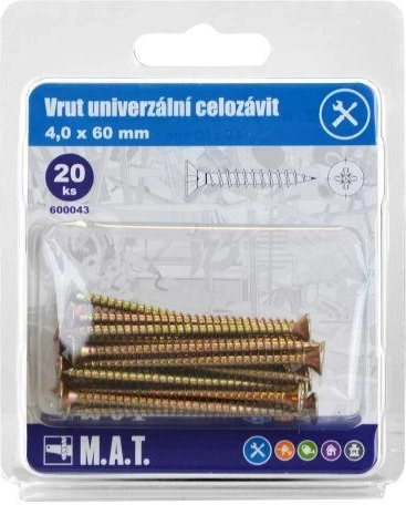 Șuruburi universale, filet complet 4 × 60 mm, zincate, 20 buc.