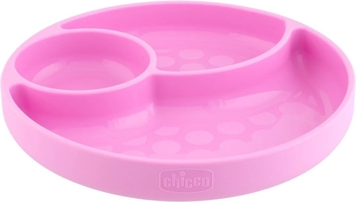 Chicco farfurie din silicon compartimentată cu ventuză, roz, 12m+