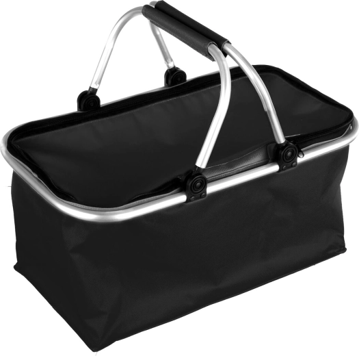 Coș de camping pliabil 48 × 24 × 28 cm, aluminiu și poliester, negru