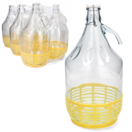 Damigeană din sticlă cu coș din plastic 5 l cu închidere mecanică
