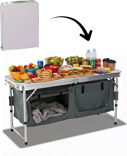 Dulap de camping pliabil cu blat de lucru 120 × 47 × 68 cm