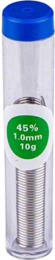 Sârmă de lipit cu flux în cutie, 45% staniu, 1 mm, 10 g