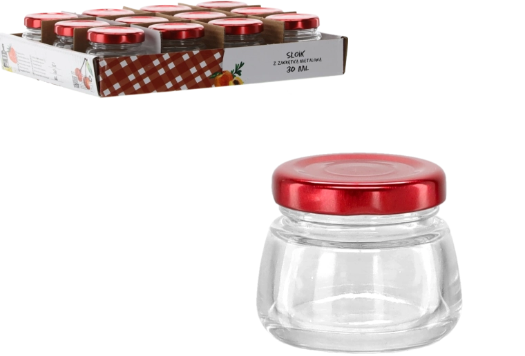 Borcan de 30 ml cu capac metalic roșu
